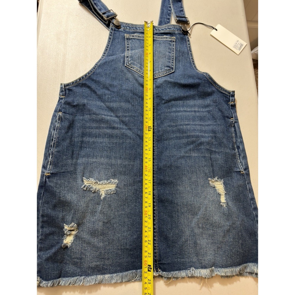 NWT Cello Distressed Jean Overall Dress Size M Fringe Frayed Skater Boho Hiphop - Picture 3 of 10